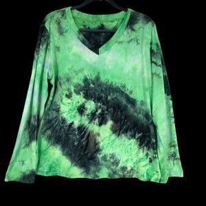 Lime Green, Smoky Grey/Black Tye Dye Long sleeved Butter Soft Tee sz L